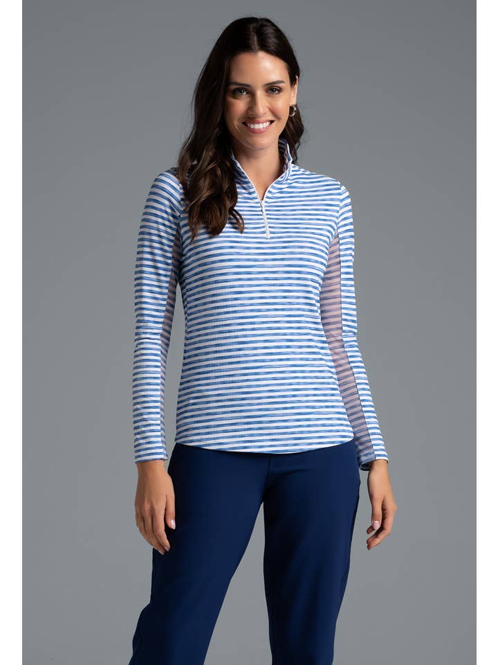 IBKÜL - Wholesale Athletic Top - Women's - Landon Stripe II Print Long Sleeve Mock Neck Top – 1016410