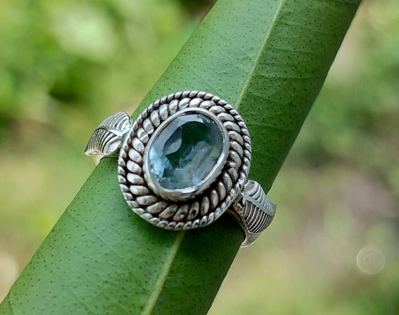 SILVER CAVE – wholesale Single stone/solitaire ring – Natural Blue Topaz 925 Oxidised Silver Handmade Boho Ring4