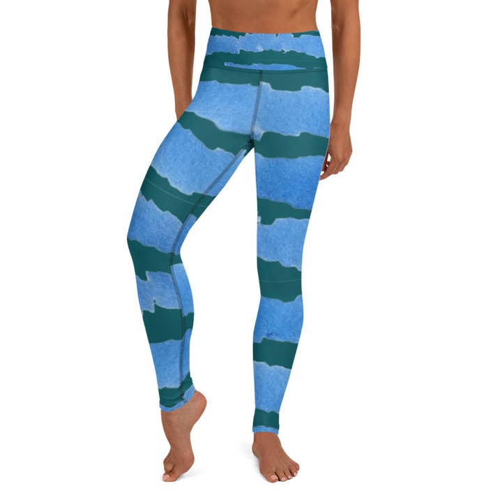 Blue and Green Lines Yoga Leggings for wholesale by Craftmerce Inc