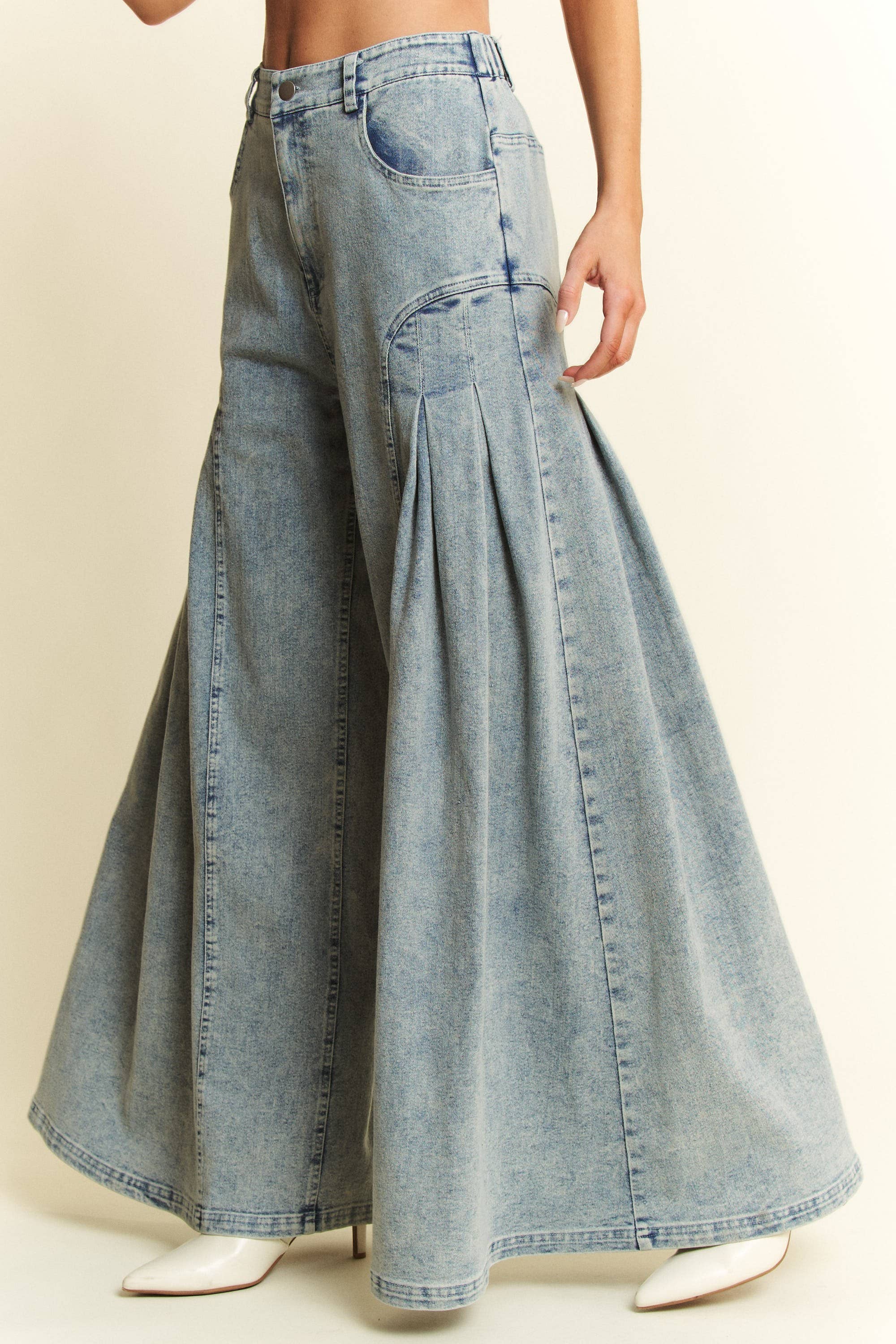 PLUS SIZE DENIM WIDE LEG FLARED PANTS for wholesale on Faire9