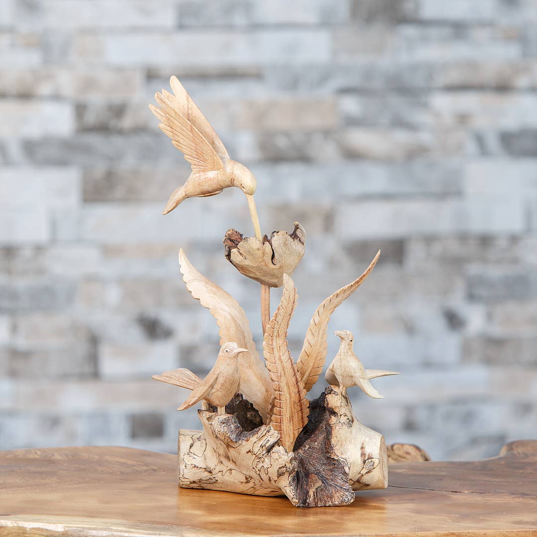 Garden Age Supply - Wholesale Decorative Figurine - Parasite Wood Hand Carved Figurine - Birds Family1