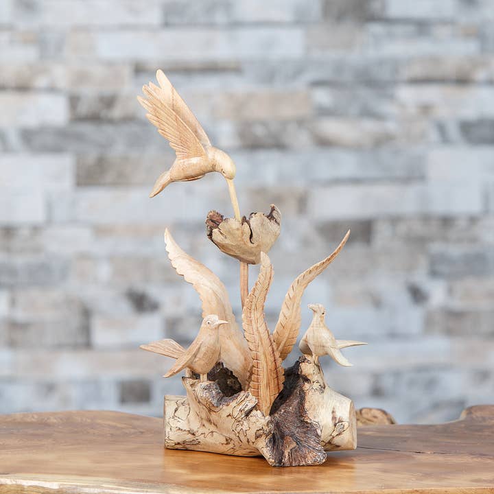 Garden Age Supply - Wholesale Decorative Figurine - Parasite Wood Hand Carved Figurine - Birds Family1