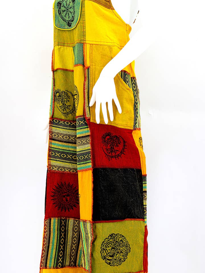 Himalaya Handmade - Wholesale Overalls - Women's - Cotton Hippie Handmade Gheri Patchwork Pagan Symbols Wide Leg Bohemian Overalls12