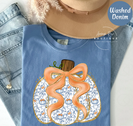 Trendy Chic Apparel LLC - Wholesale Graphic Sweatshirt - Women's - Preppy Blue Floral Pumpkin Tees & Sweatshirts1