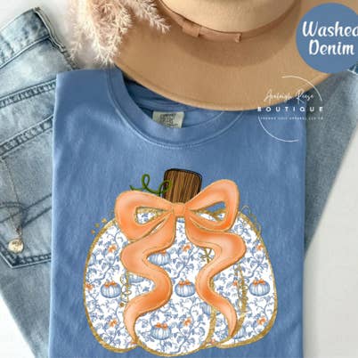 Trendy Chic Apparel LLC - Wholesale Graphic Sweatshirt - Women's - Preppy Blue Floral Pumpkin Tees & Sweatshirts1