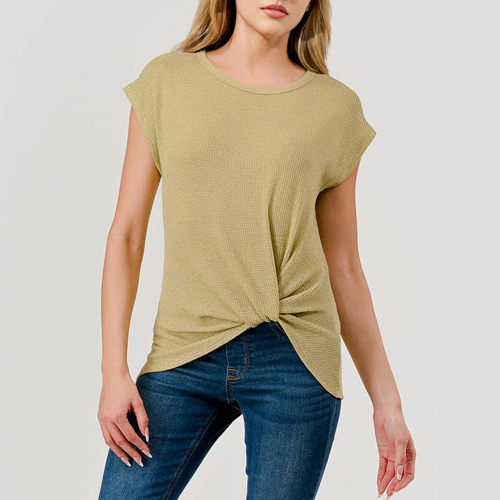 Heimious - Vente Haut en maille – femme - Haut en tricot à manches courtes et nœud décollé, T8057