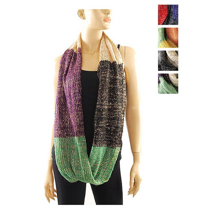 Mix Colors Sequin Accent Multi Tone Knitted Infinity Scarves for wholesale on Faire4