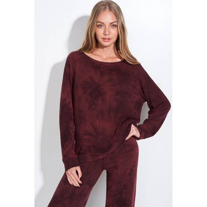 WINE CHARCOAL Tie dye print sleep lounge wear sets for wholesale on Faire2