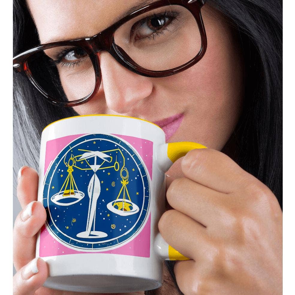 3dRose – wholesale Coffee mug – 3dRose, Zodiac Constellation Libra In White, Yellow. Starry Blue Sky. AI Made, Mug1