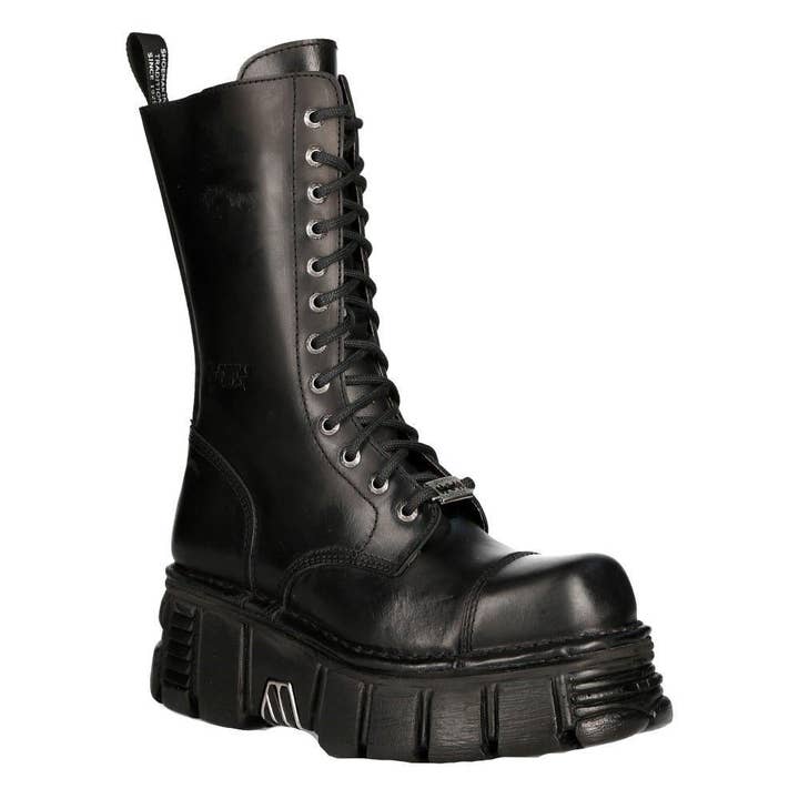 New Rock Unisex Metallic Black Techno Biker Boots- M-MILI211C-C1 for wholesale on Faire