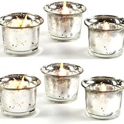 Hosley® S-6 Metallic Silver Glass Candle for wholesale by Hosley