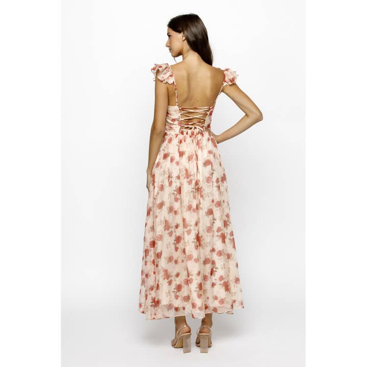 BLUSH RED FL JD6357-1- PINK FLORAL ASSYMETRIC MAXI DRESS for wholesale on Faire