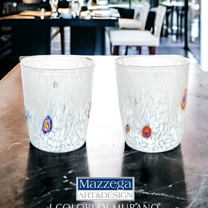Copos de vidro soprado feitos à mão Goto Tumbler com Murrine Murano - As Cores de Murano - “Copo 350 ml. por atacado de Mazzega Art & Design