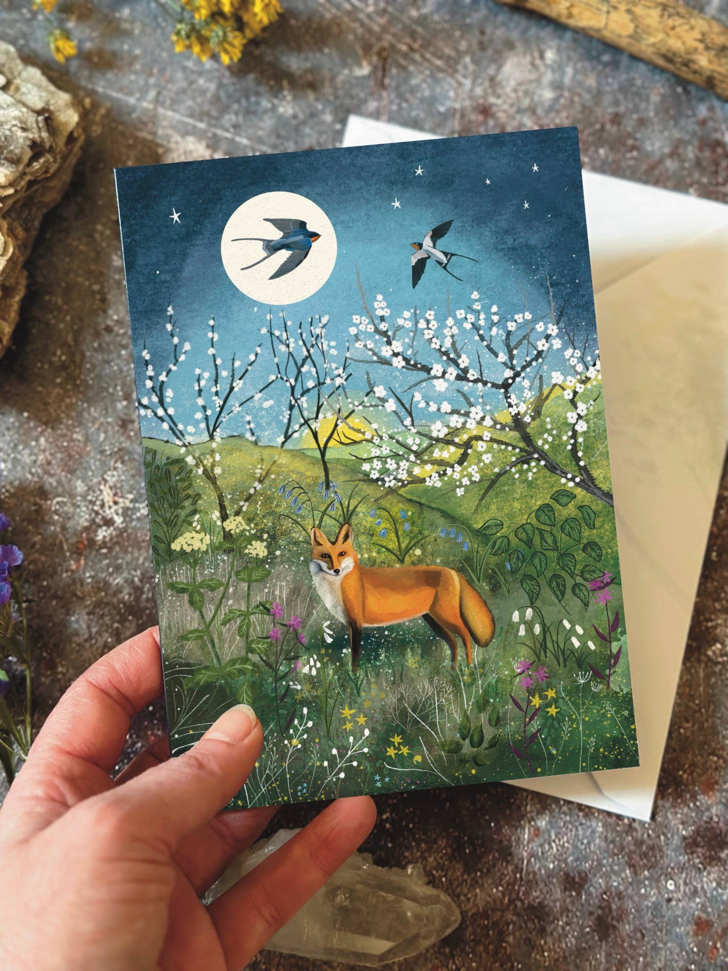 Glitter and Earth - Wholesale Everyday Greeting Card - Fox and swallows2