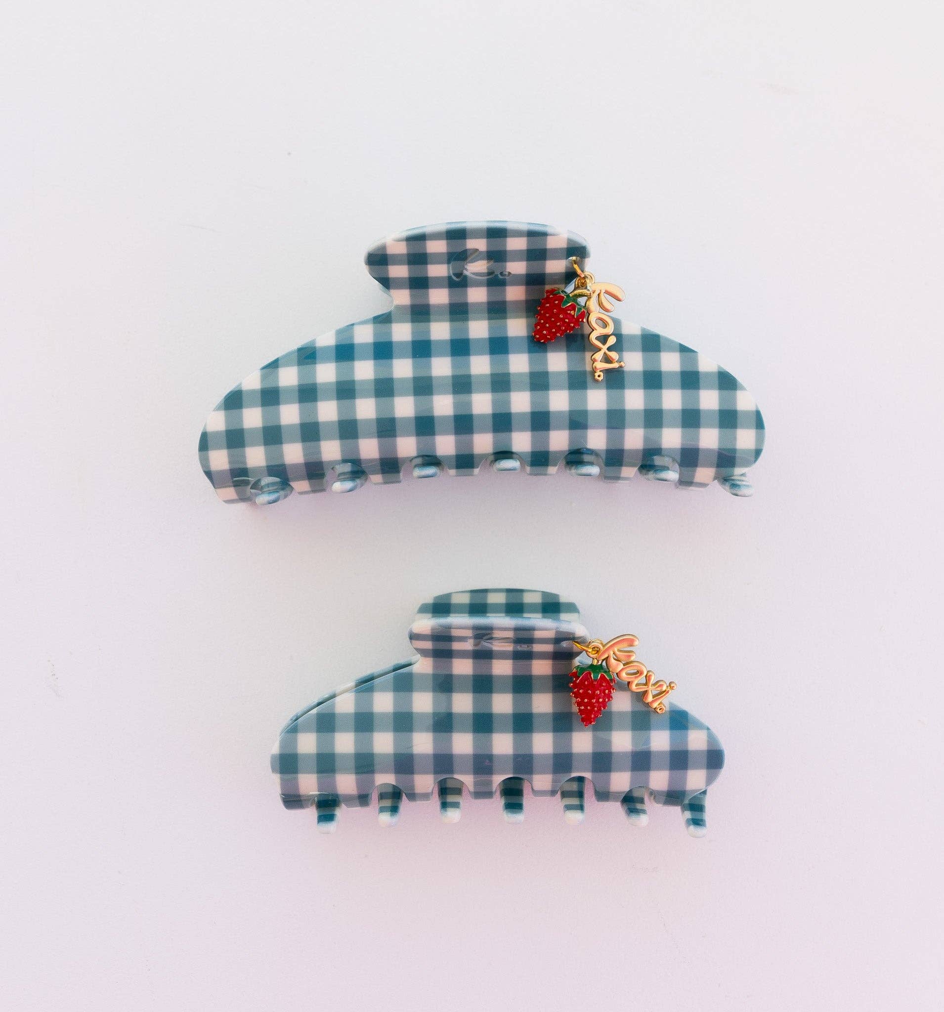 KAXI - Wholesale Hair Clip - Women's - BLUE GINGHAM STRAWBERRY CHARM CLAW12