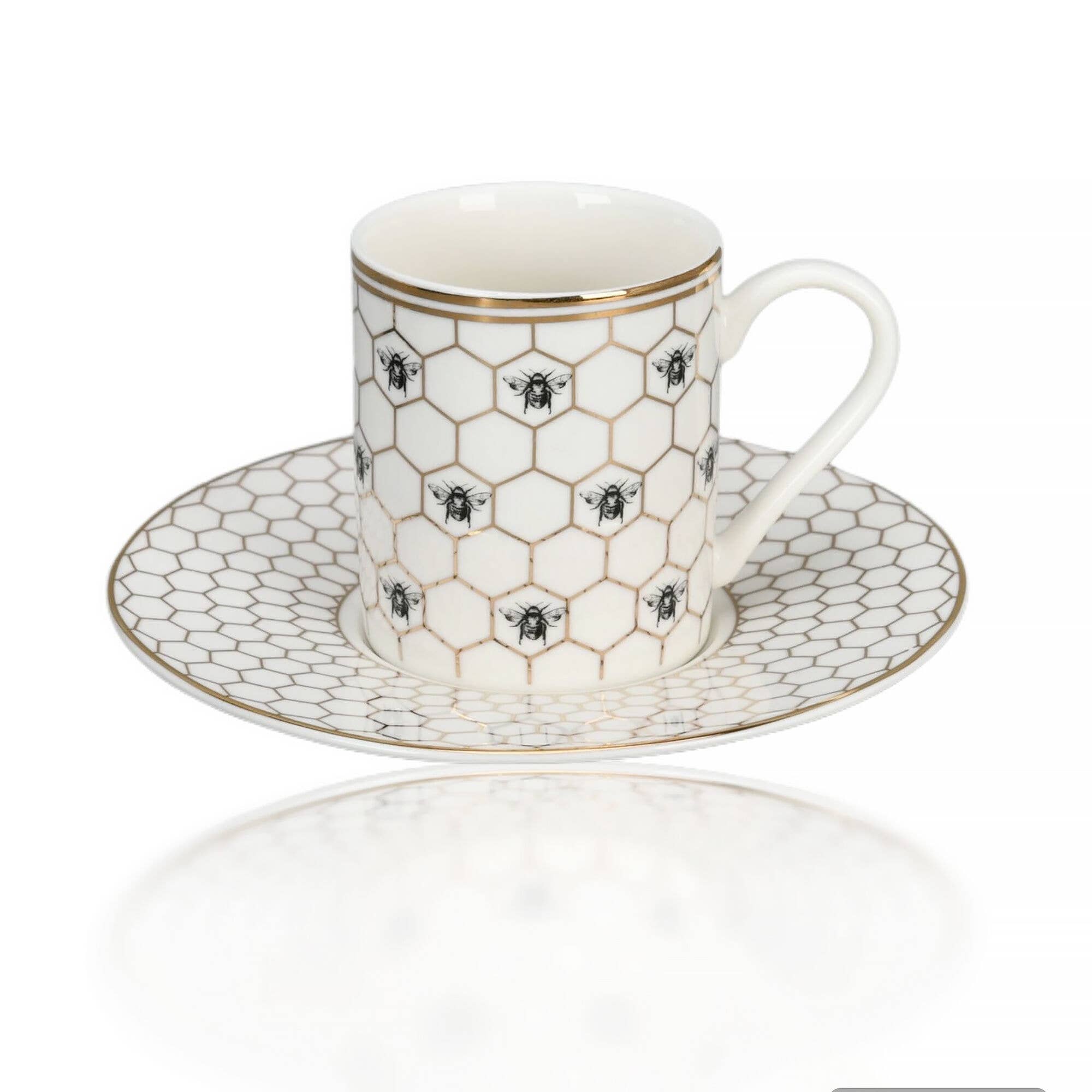 STP - Wholesale Coffee/Tea Cup - Gold Honeycomb Porcelain Espresso Cup/Saucer Set of 41