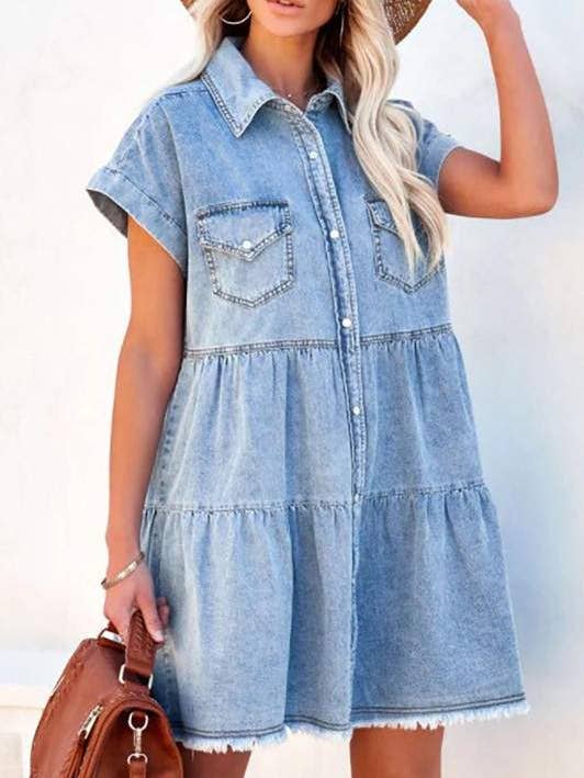 tiered button down denim dress and other Purchase Wholesale chambray dress. Free Returns & Net 60 Terms on Faire trending on Faire.