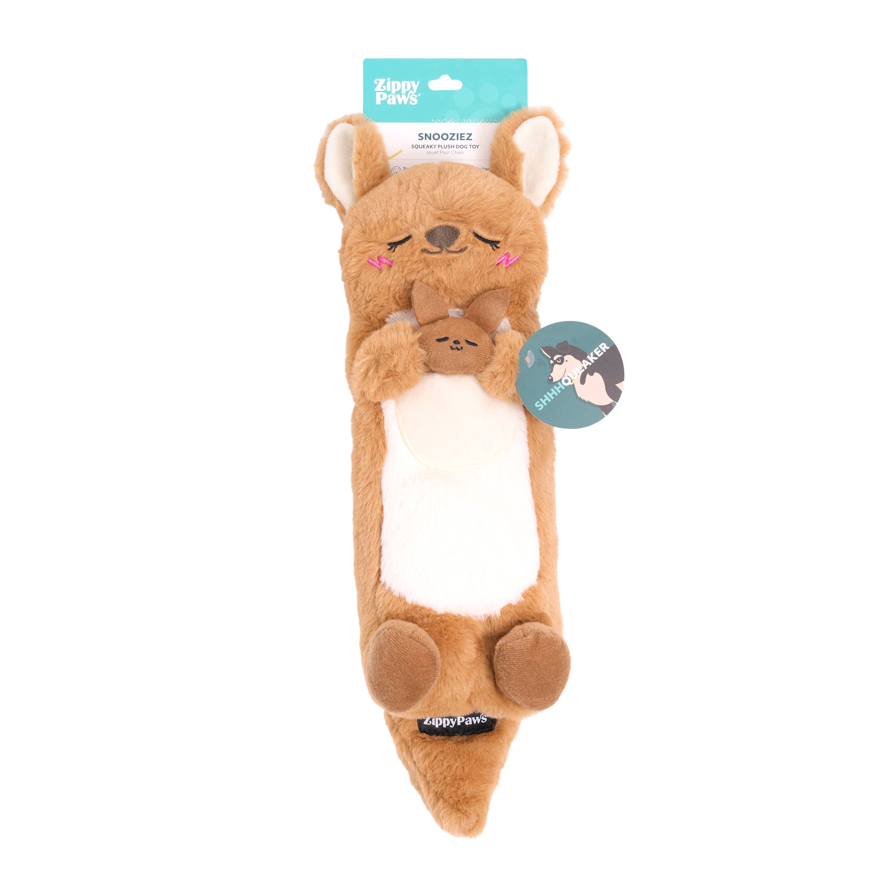 ZippyPaws - Wholesale Pet Toy - Dog - Snooziez with Shhhqueaker - Kangaroo - Silent Dog Toy4