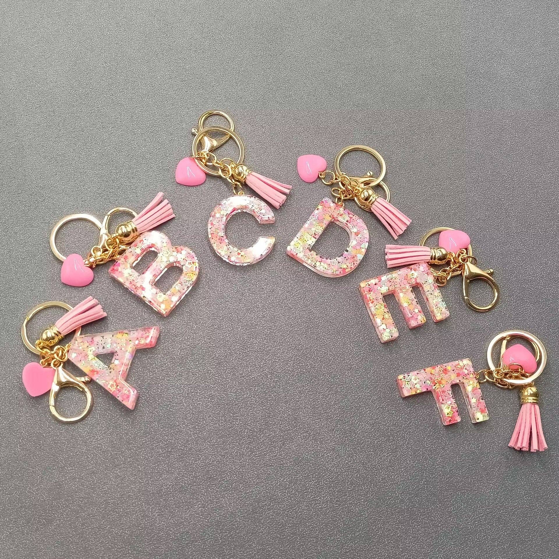 Mio Queena - Wholesale Keychain - Women's - Pink Sequin Star Resin Initials Charm Keychain Bag Ornaments28