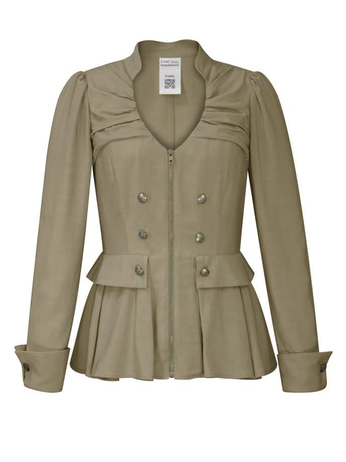 Blazer zippé en viscose Chic Star en beige 030824 pour la vente par CHIC STAR