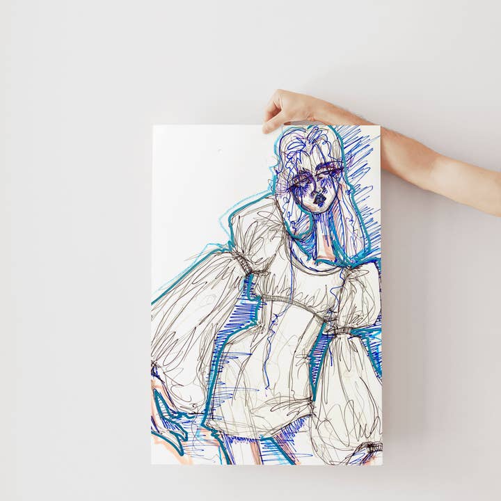 Rhinestone Rodeo Art – Engroshandel Kunsttryk – Trippy Eclectic Blue 60'erne/70'erne Inspireret Mode Kunsttryk