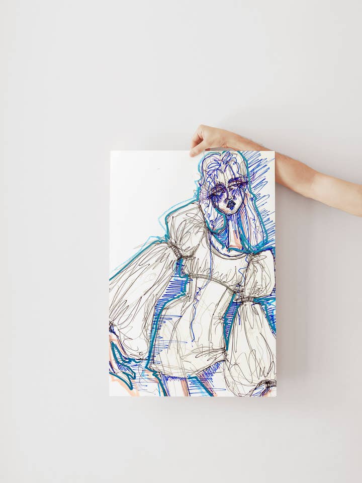 Trippy Eclectic Blue 60'erne/70'erne Inspireret Mode Kunsttryk for engroshandel hos Rhinestone Rodeo Art