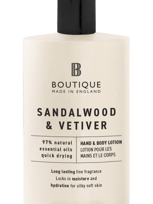 Boutique Scent Sandalwood & Vetiver Hand & Body Lotion 500ml for wholesale by Grace Cole