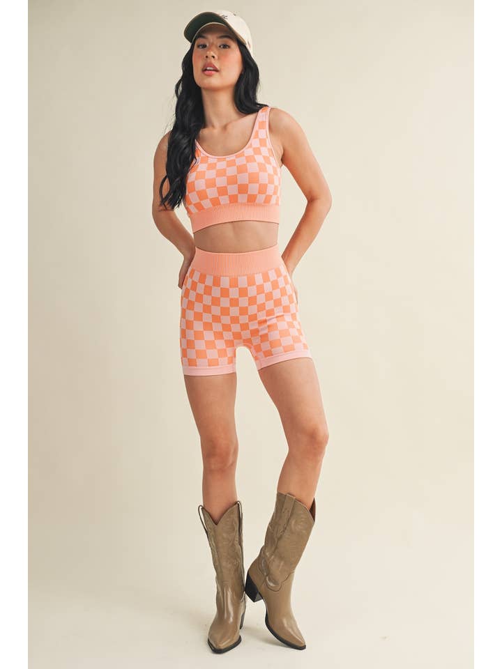 KIMBERLY C - Wholesale Activewear Set - Women's - Checkmate Cropped Two Piece Set61