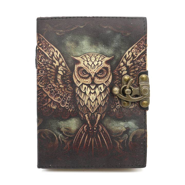 Wise Owl Blank Leather Journal (5 x 7 in.) for wholesale by Designs by Deekay Inc.