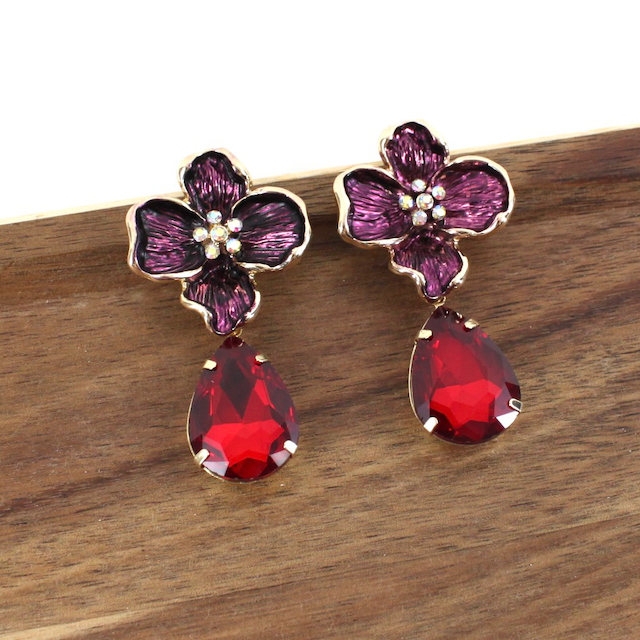 Pretty Persuasions - Venta al por mayor Pendientes colgantes - E24510 Pendientes colgantes de flores de colores llamativos de vidrio en forma de lágrima3