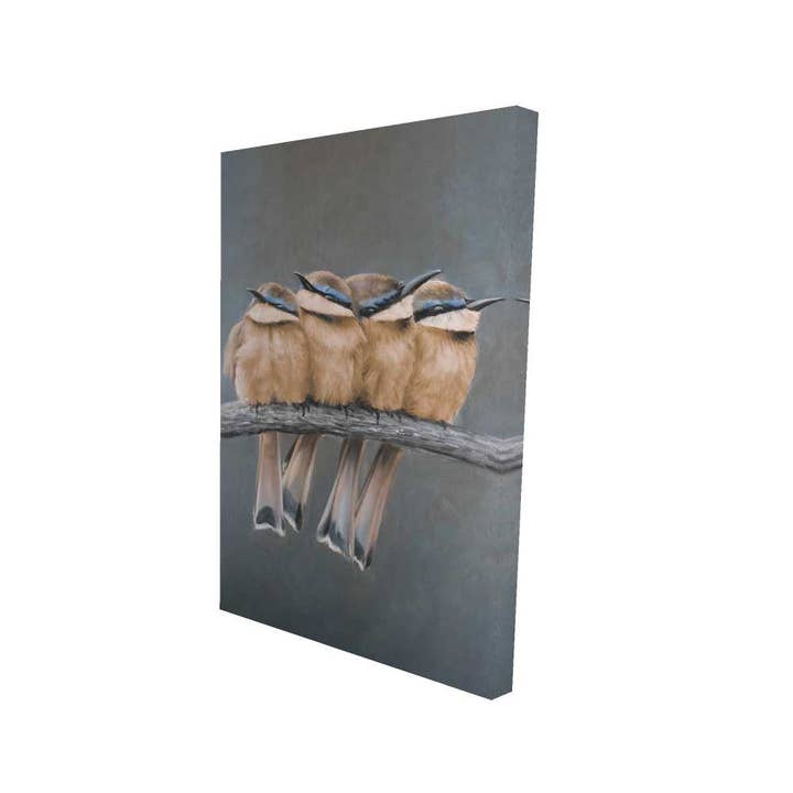 Arte em Tela de Quatro Pássaros num Ramo - Decoração de Casa Castanha por atacado de BEGIN HOME DECOR