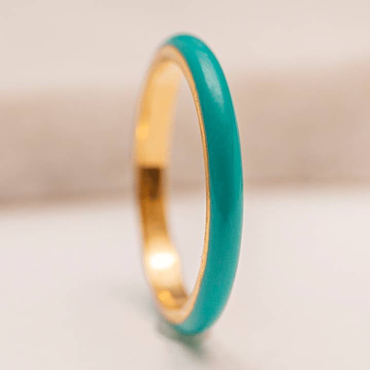 Teal Enamel Gold Ring for wholesale by Claire Hill Designs
