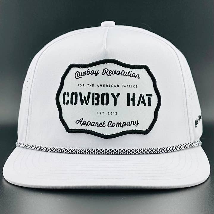 “Cowboy Hat” White Performance Patch Hat for wholesale by Cowboy Revolution Apparel Co.