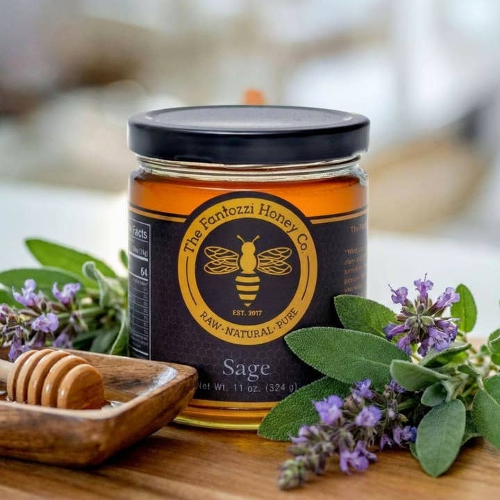 Sage Raw Honey Jar – Gourmet Gift, 11 oz for wholesale by Fantozzi Honey Company