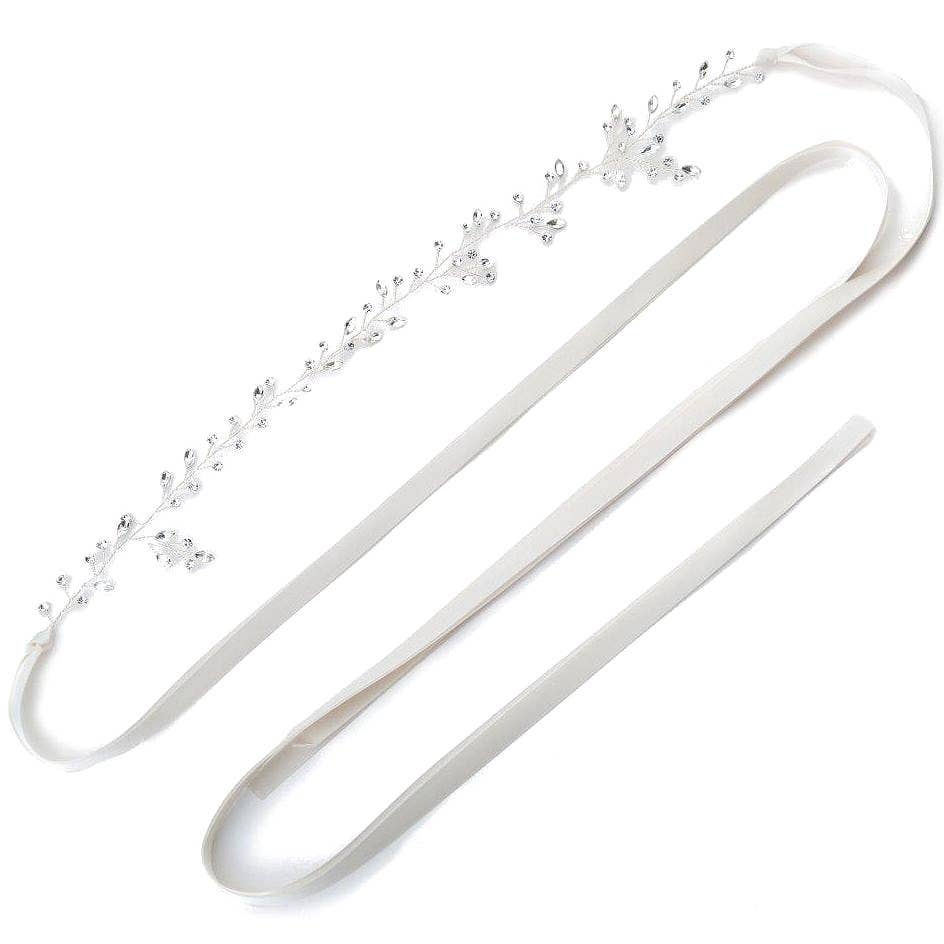 Silver Clear Floral Handmade Crystal Hairband Belt for wholesale on Faire1