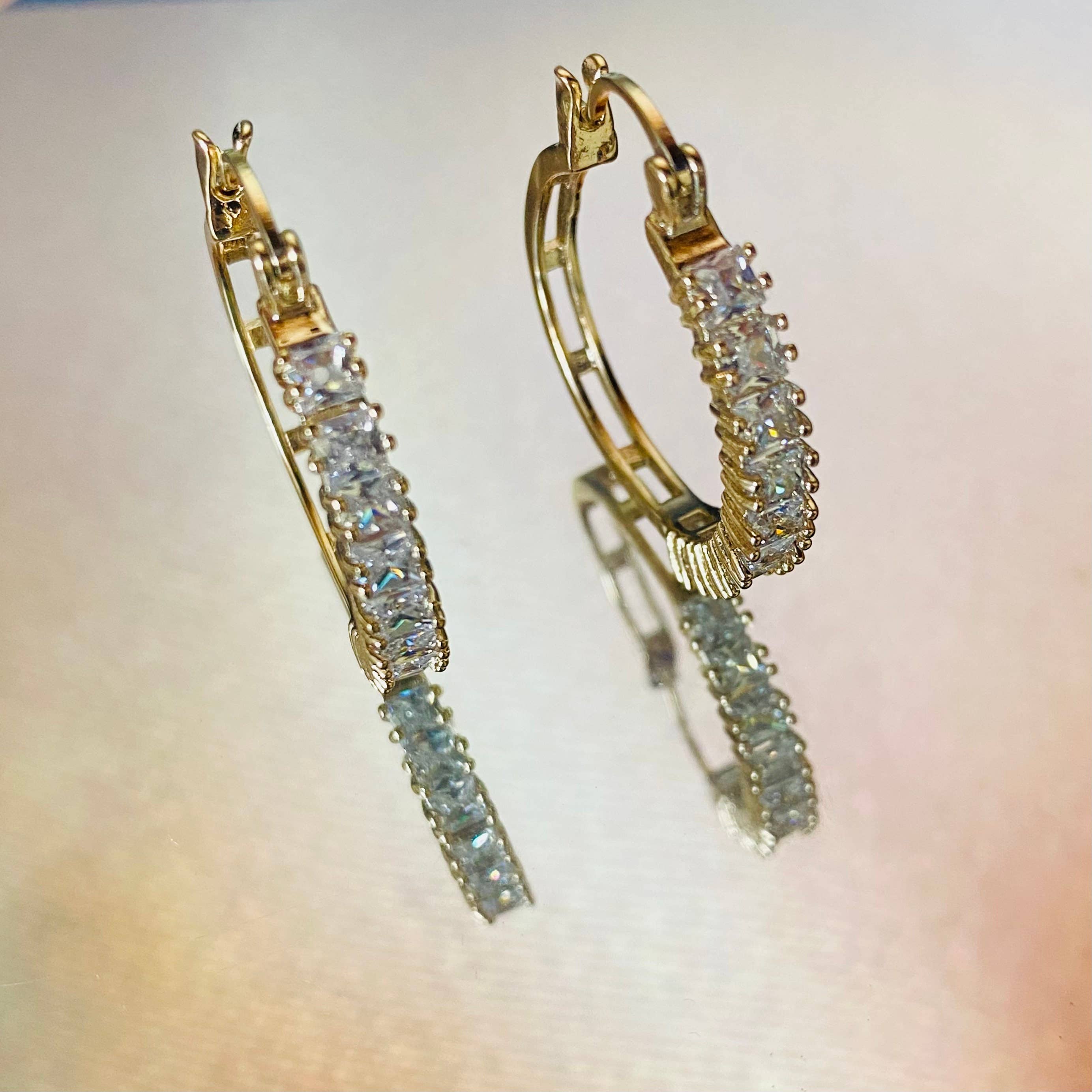 Housegoldjewelry - Wholesale Hoop Earrings - Baguette Hoops, Eternity Hoop Earrings, Cubic Zirconia Diamo1