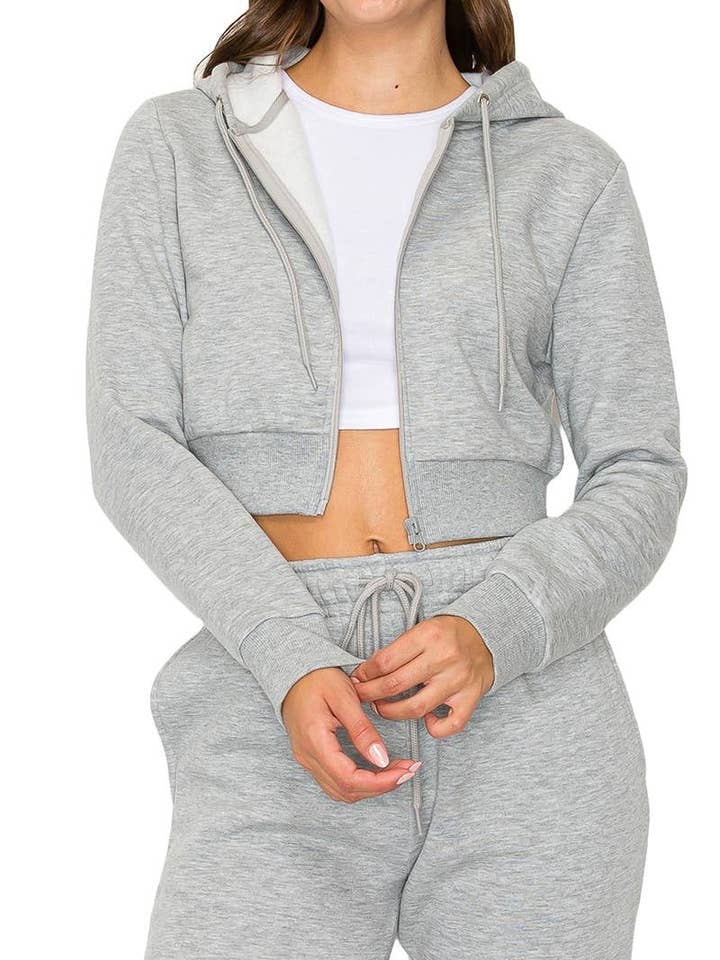 Cropped Fleece Zip Up Hoodie for wholesale by Vanilla Monkey