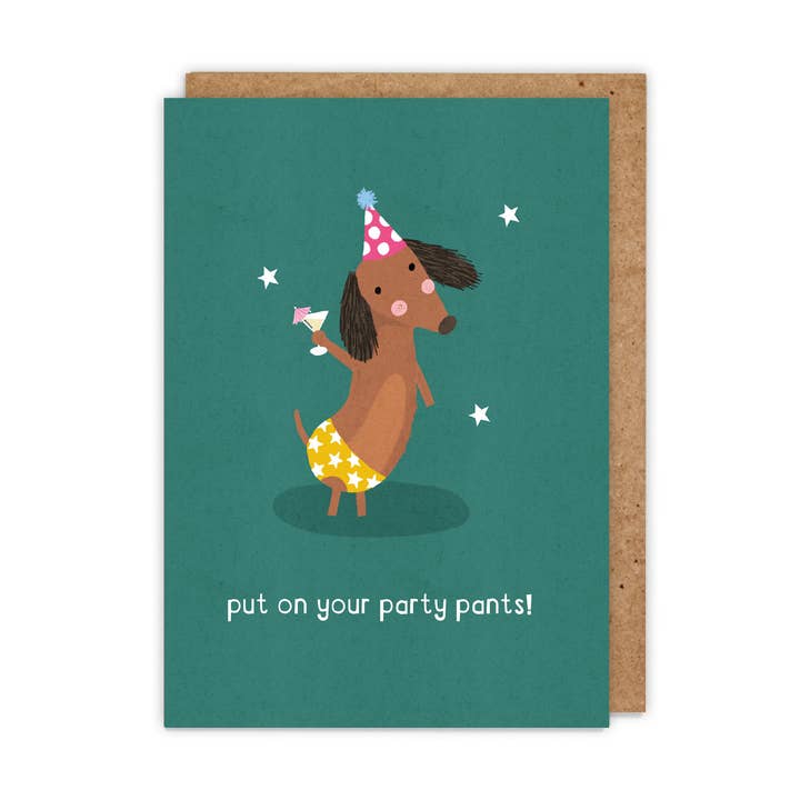 Sätt på dina festbyxorroliga korvhundfödelsedagskort för wholesale av Zoe Spry