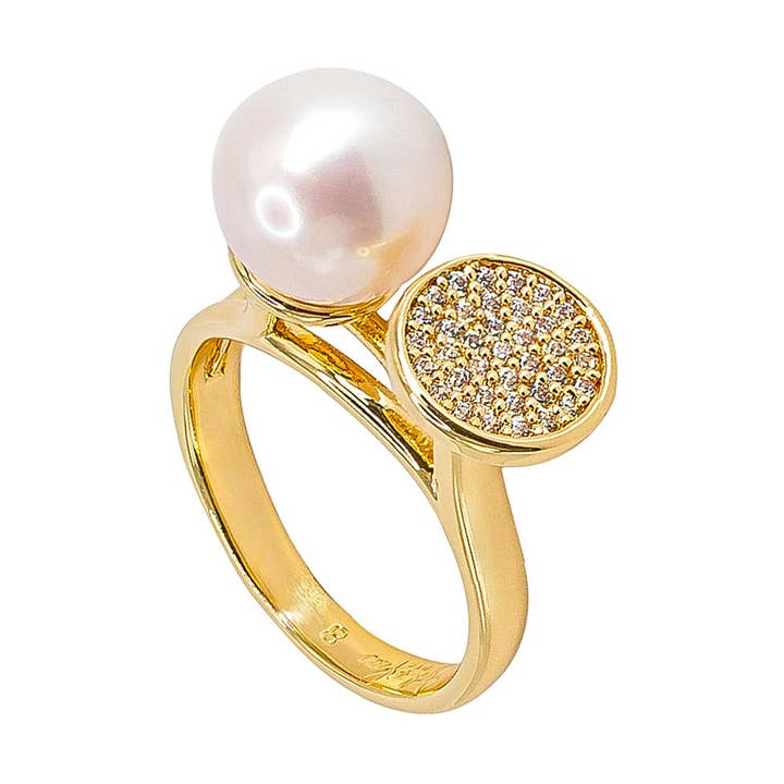 Anello Luysa in oro con perle d'acqua dolce per la vendita all'ingrosso da parte di Syd and Pia NYC, LLC