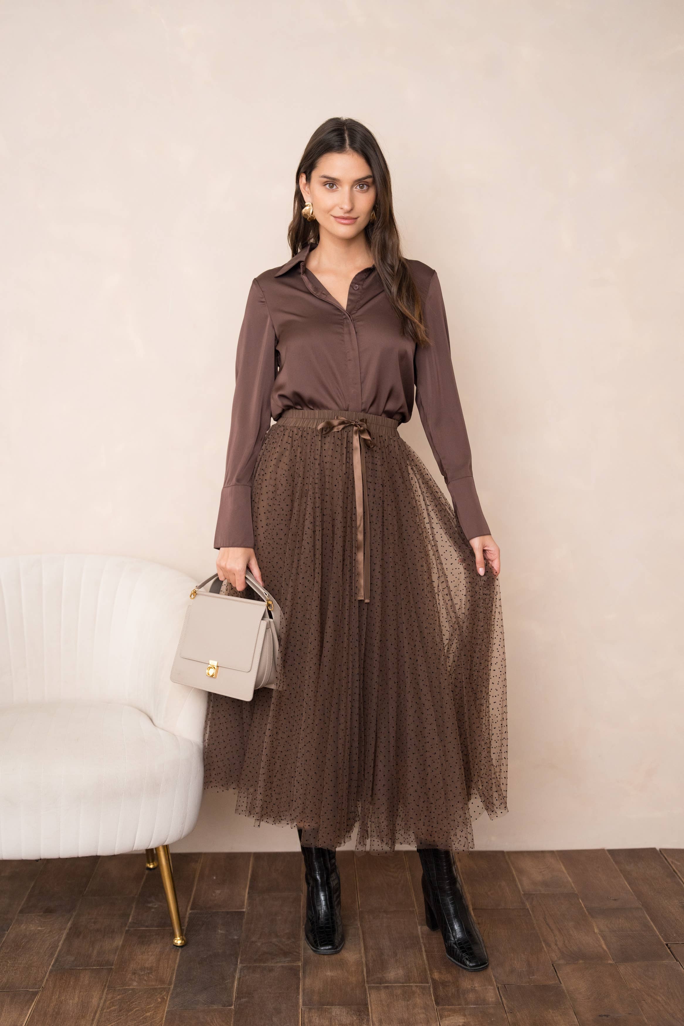 CHOKLATE PARIS – wholesale Tröja med knappar – Dam – Léa-skjorta i satin (S-M-L-XL) - CK0809130