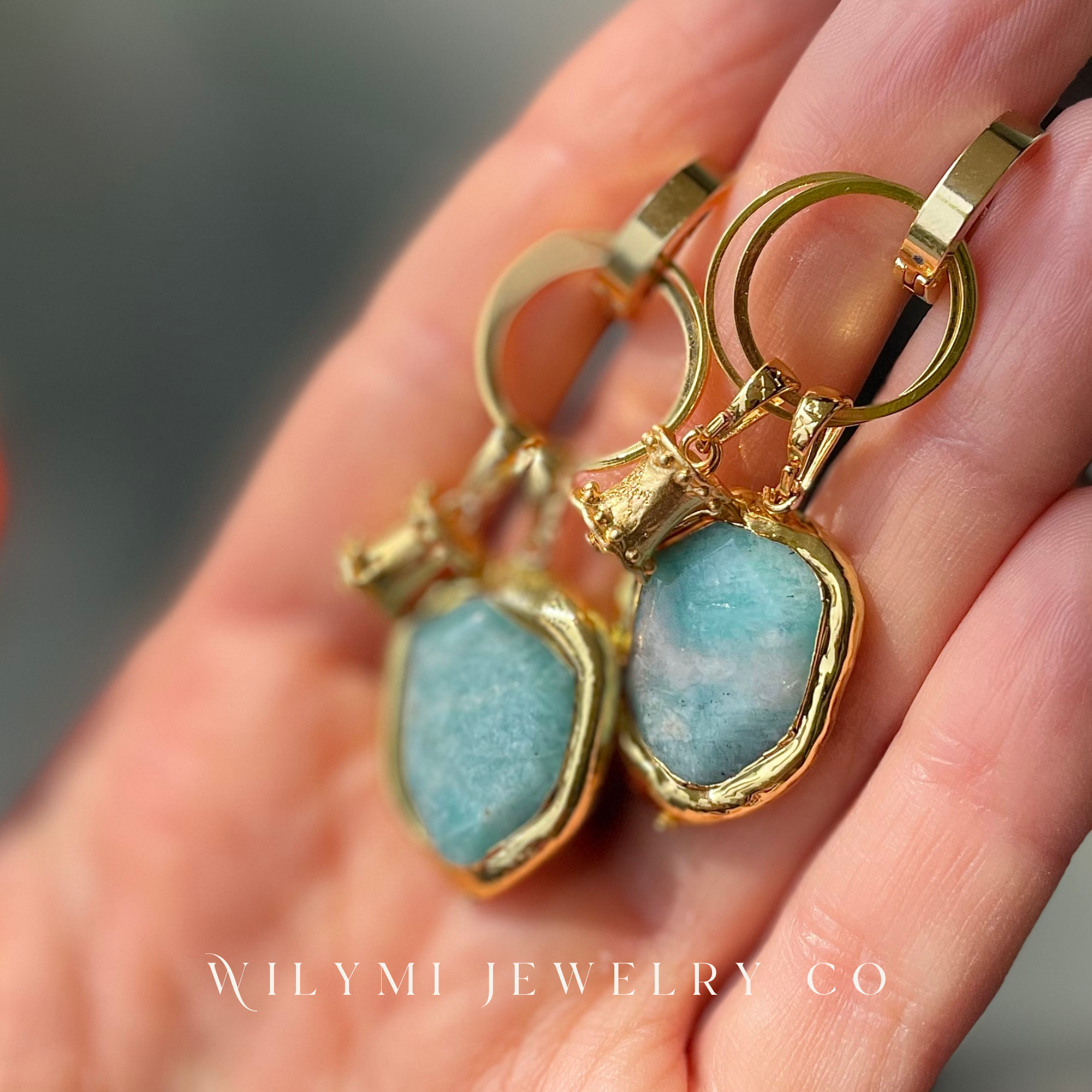 WILYMI Jewelry Co - Vente Boucles d'oreilles pendantes - Créoles 4-en-1 JOY | GF + Acier inoxydable + Amazonite1