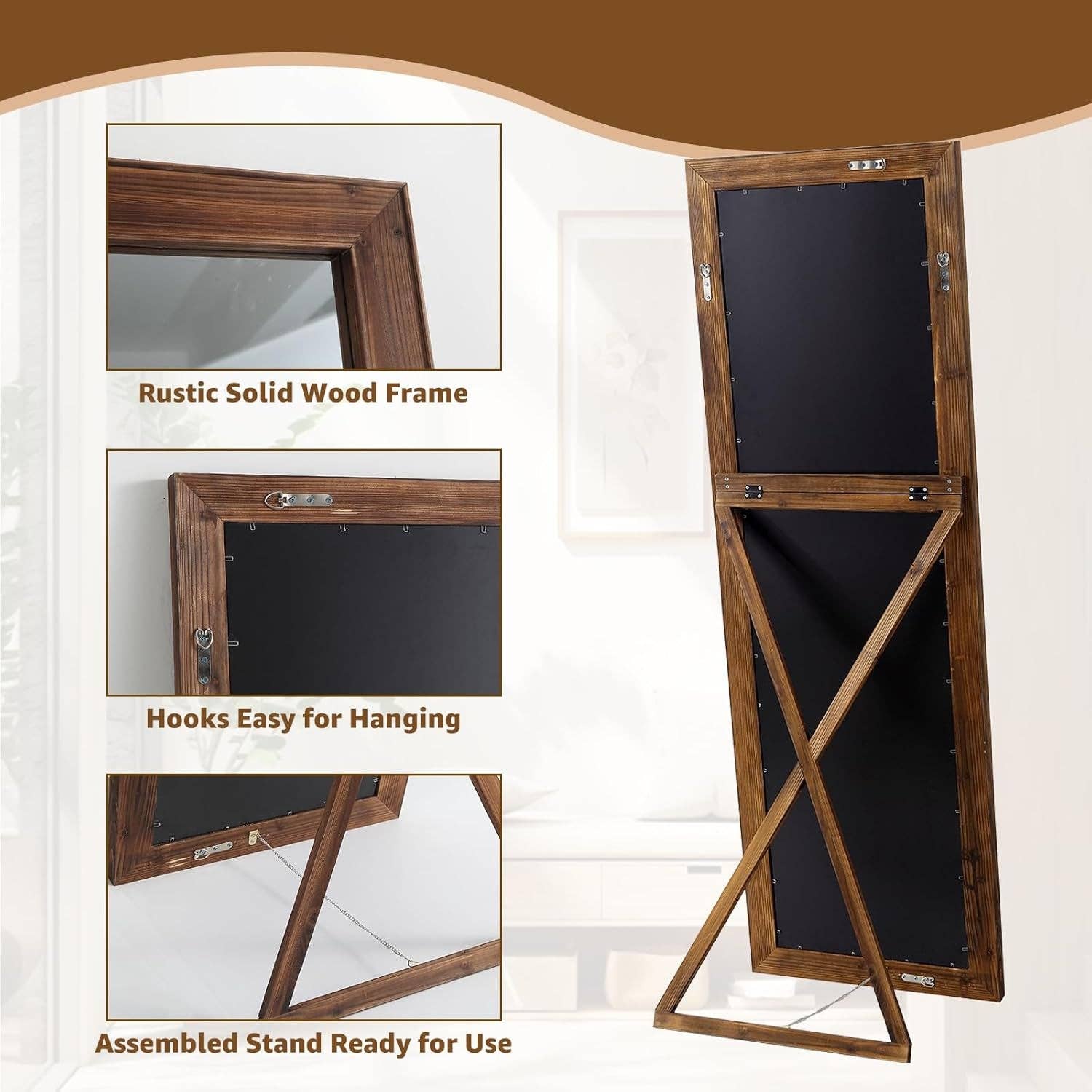 Rustic Farmhouse Full Length Mirror 64x21 Inch Wood Frame for wholesale on Faire5