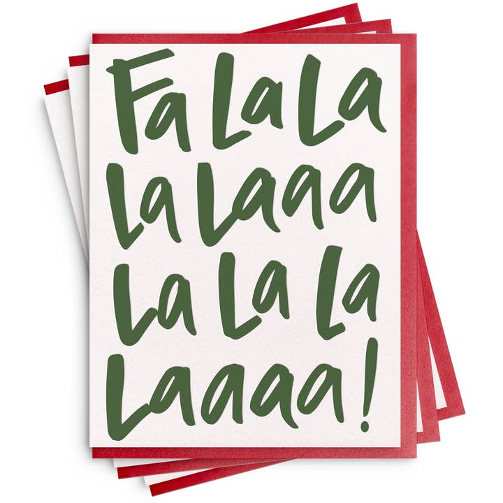 Fa La La Verde - Set di 6 Biglietti in Stampa Tipografica per la vendita all'ingrosso da parte di Dahlia Press