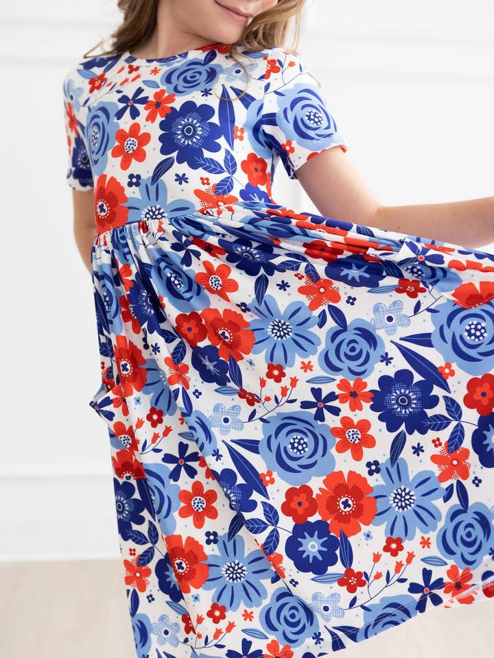 Mila & Rose - Wholesale Dress - Kids - Happy 4th Floral Floral S/S Pocket Twirl Dress
