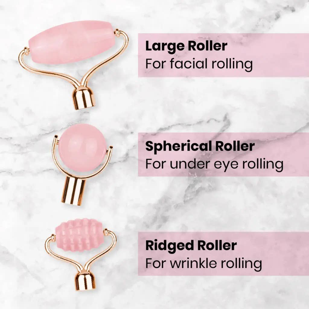 Lindo - Wholesale Face/Beauty Roller - Lindo Rose Quartz Roller Set - Interchangeable Heads1