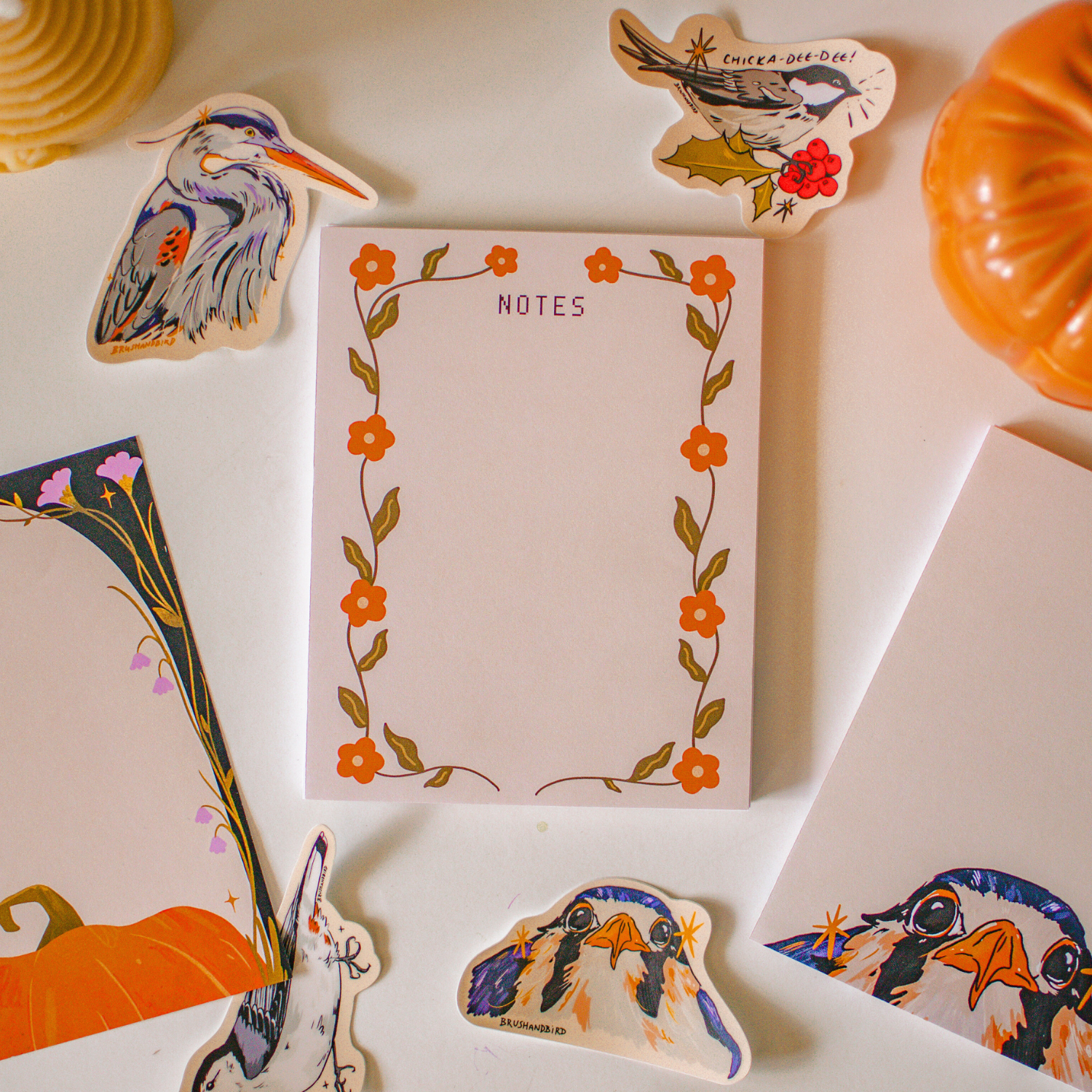 Brush + Bird Paper Co. - Wholesale Notepad - Orange Flower Notes | 4.25"x5.5" Cute Cozy Notepad Gift2