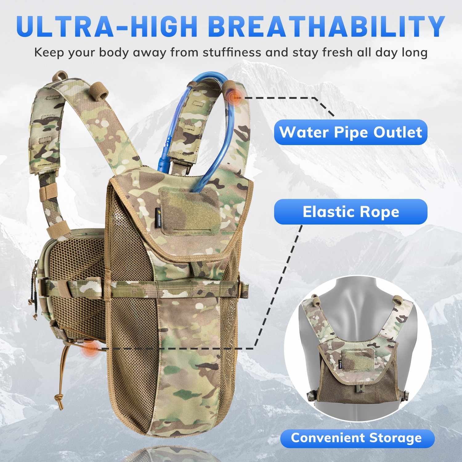 Antarctica Outdoors - Wholesale Belt Bag - Unisex - Votagoo Tactical Lightweight Running Hydration Vest with 2L Water Bladder Bag3