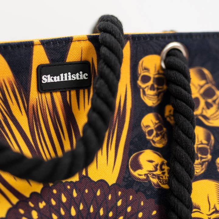 Zapps Clothing – Großhandel Strandtaschen – Skullistic Sonnenblumen Totenkopf Schulter-Strandtasche2