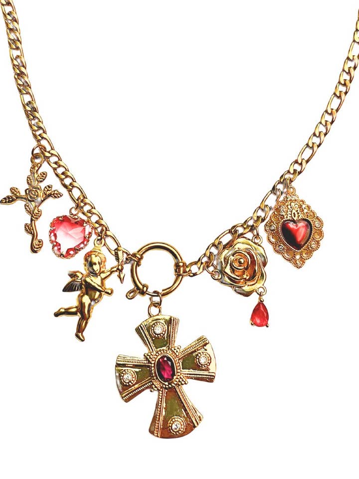 Collar Syracuse con colgantes chapados en oro y cadena de acero inoxidable para venta al por mayor de Fascinato