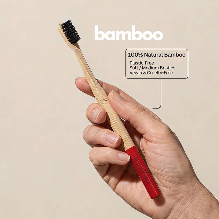 Bamboe tandenborstel voor volwassenen – rood | milieuvriendelijk & plasticvrij voor wholesale door Egeflora